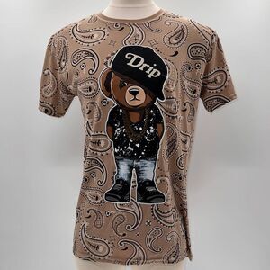 Launder Tan Bandana Printed/Teddy Bear Graphic Short Sleeve T-shirt NWT- L